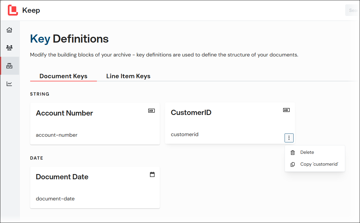 Menu used to delete a document definition.